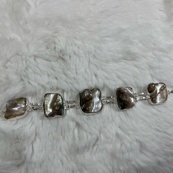 Beautiful 925 Fluorite Biwa Pearl & Amethyst Necklace & Bracelet Gemstone Set - Picture 6 of 13